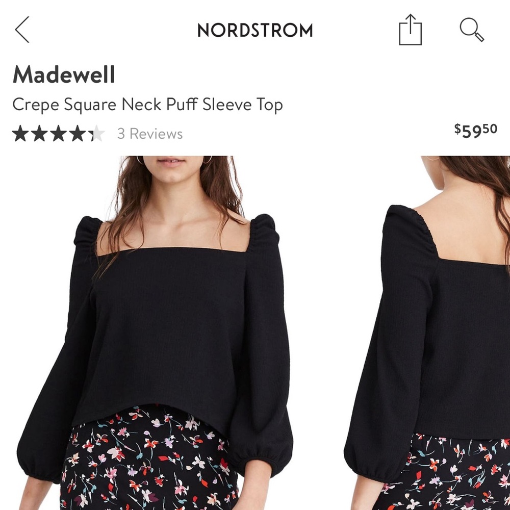 Madewell Crepe Square Neck Puff Sleeve Top